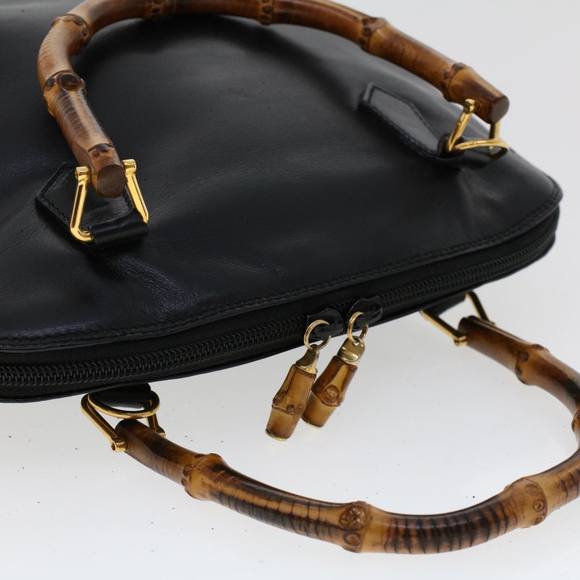GUCCI Bamboo Hand Bag Leather 2way Black Auth 45974 - Picture 6 of 16